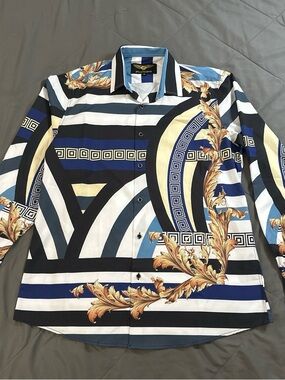 Premier men button down size medium Geometric & Gold Leaf Print silky like feel